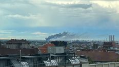 Eine Rauchwolke ist über Berlin-Reinickendorf zu sehen. Grund ist der Brand einer Garage im Ritterlandweg. (Quelle: rbb)