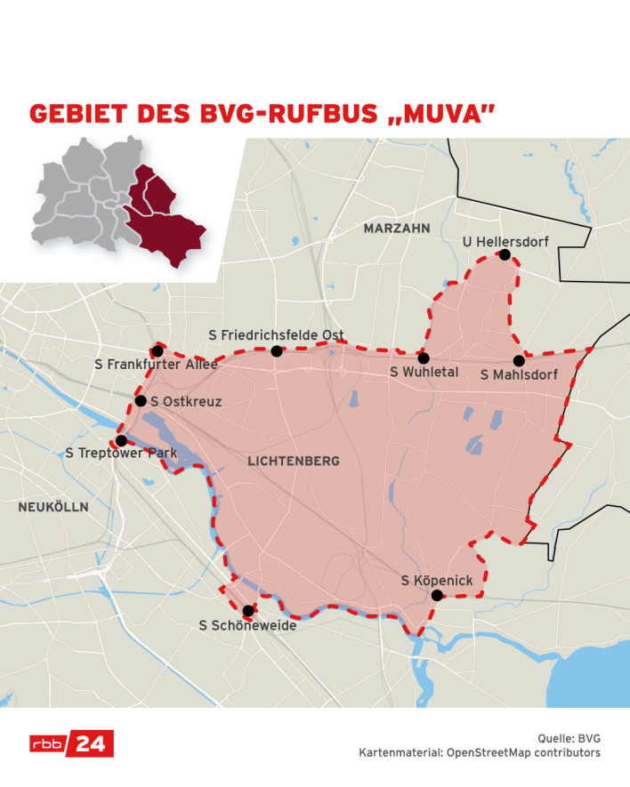 Karte: Gebiet des BVG-Rufbus "Muva"
