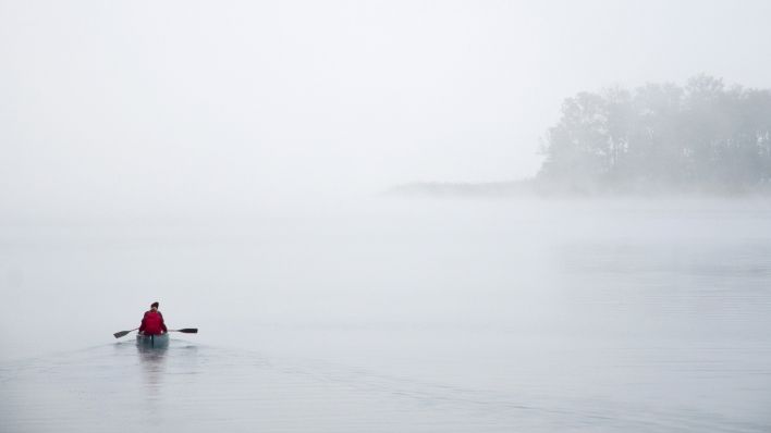 Symbolbild: Ein Ruderer rudert mit seinem Boot am frühen Morgen am 12.10.2012 in den Nebel auf einem See in Mecklenburg-Vorpommern. (Quelle: dpa/Patrick Pleul)