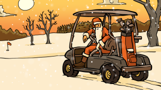 Adventskalender: Der Weihnachtsmann grüßt von einem Golfwagen in Brandenburg (Quelle: Marcus Behrendt)