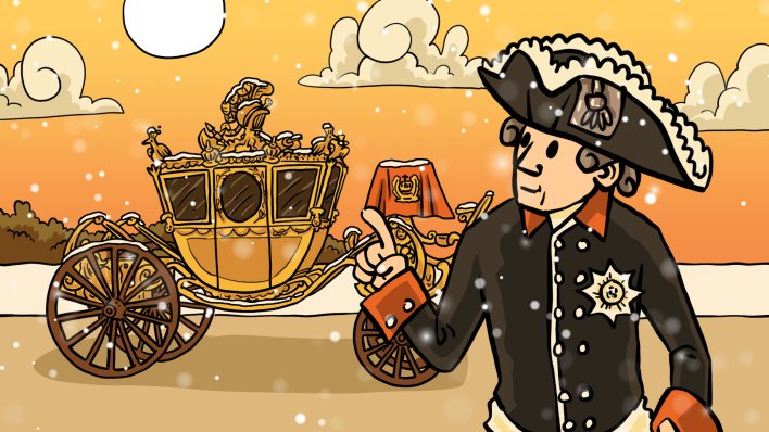 Adventskalender: Friedrich II vor seiner prachtvollen Kutsche (Quelle: Marcus Behrendt)