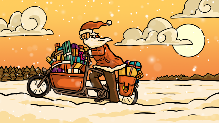 Adventskalender: Der Weihnachtsmann bringt Geschenke mit dem Lastenrad (Quelle: Marcus Behrendt)