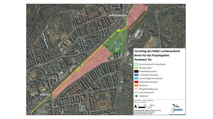 Voschlag des Nabu für ein Schutzgebiet auf dem für die Bebauung geplanten Areals "Pankower Tor" (Quelle: Nabu)
