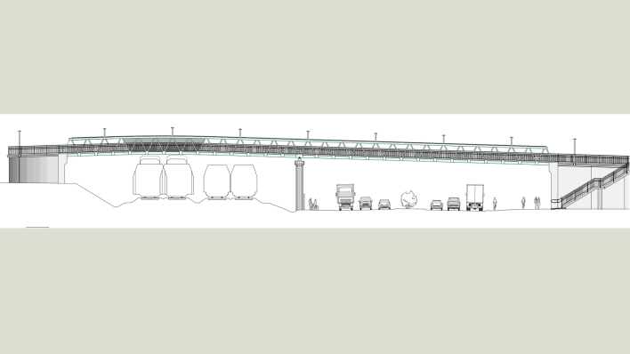 Baubeginn der neuen Fuß- und Radwegebrücke über das Adlergestell. Geplantes Kreuzungsbauwerk (Planausschnitt) (Quelle: IGS)