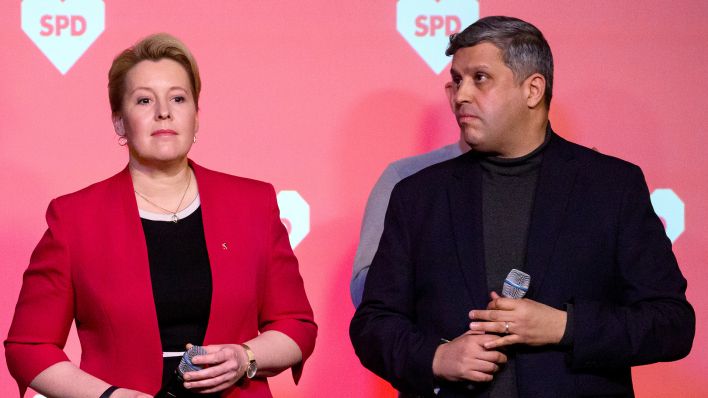 Franziska Giffey und Raed Saleh, Landesvorsitzender der SPD Berlin am 12.02.2023 in Berlin (Quelle: dpa/Bernd von Jutrczenka)