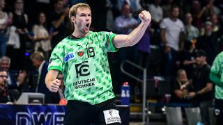 Handball-Star Mathias Gidsel von den Füchsen Berlin jubelt (imago images/Jan Huebner)