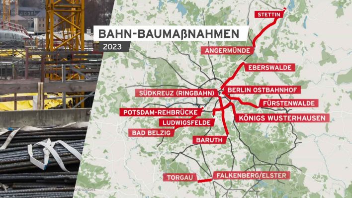 Bahnsperrungen in Brandenburg. (Grafik: openstreetmap contributors/rbb) )