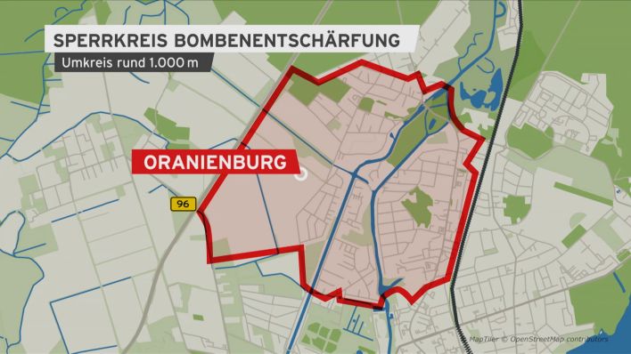Grafik: Sperrkreis der Bombenentschärfung in Oranienburg (Quelle: rbb)