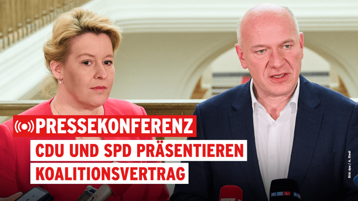 Pressekonferenz - CDU und SPD präsentieren Koalitionsvertrag. (Quelle: dpa/A. Riedl/rbb)