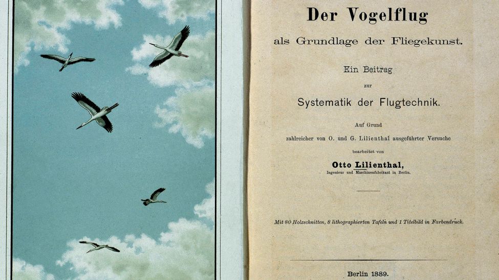 Der Vogelflug 1889 Lilienthal, Otto Flugpionier 1848-1896. Werke: Der Vogelflug als Grundlage der Fliegekunst. (Quelle: akg-images)