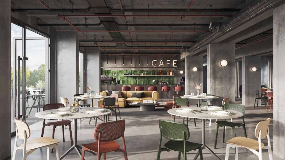 Visualisierung eines geplanten Cafés in Block E-R (Bild: Trockland)