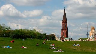 Jugendliche Besucher des Goerlitzer Parks liegen auf der Wiese. (Quelle: dpa/Muhs)