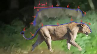 Vergleich der Rückenlinie eines Löwen mit der Aufnahme eines Tieres in Kleinmachnow (Quelle: Gemeinde Kleinmachnow / Urheber: José Maria Galàn/CyperTracker)