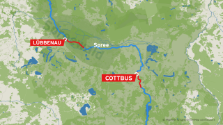Der Kartenausschnitt zeigt Teile des Spreeverlaufs zwischen Cottbus und Lübbenau (Quelle: rbb/Iris Bökenheide)