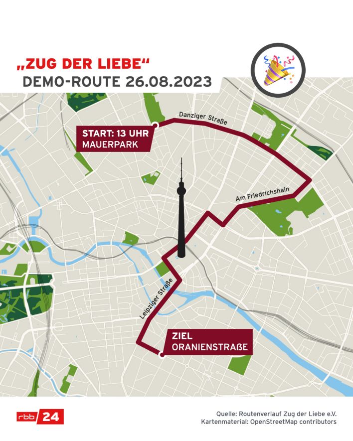 Zug der Liebe: Demo-Route 26.8.2023 (Quelle: rbb)