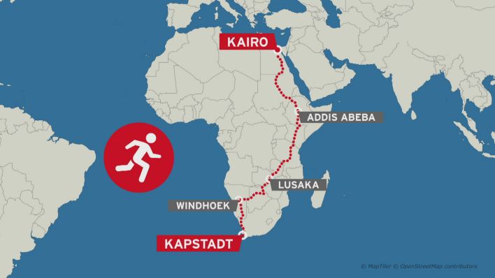 Die Strecke, die Fritz Sitte auf seinem Weg durch Afrika zurücklegen will (rbb)