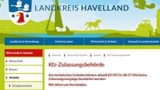 Screenshot: Landkreis Havelland - Kfz-Zulassungsbehörde. (Quelle: Landkreis Havelland)