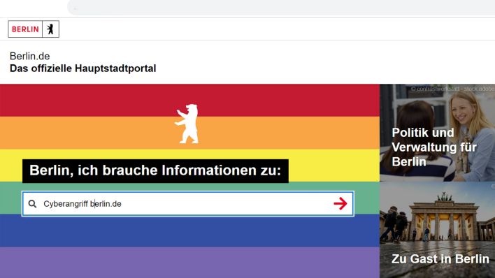 Screenshot: Die Internetseite berlin.de war am 19.09.23 auf Grund eines Cyberangriffs zeitweise offline. (Quelle: rbb/berlin.de)