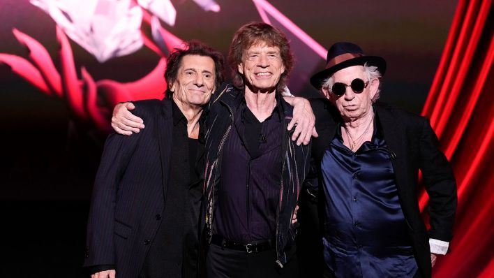 Ronnie Wood, Mick Jagger und Keith Richards bei einr Pressekonferenz anlässlich des neuen Rolling Stones Album "Hackney Diamonds". (Quelle: dpa/Scott Garfitt)