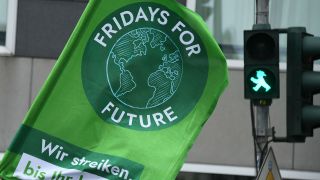 Archivbild: Flagge mit FFF-Symbol - Fridays for Future Demonstration in Berlin. (Quelle: dpa)