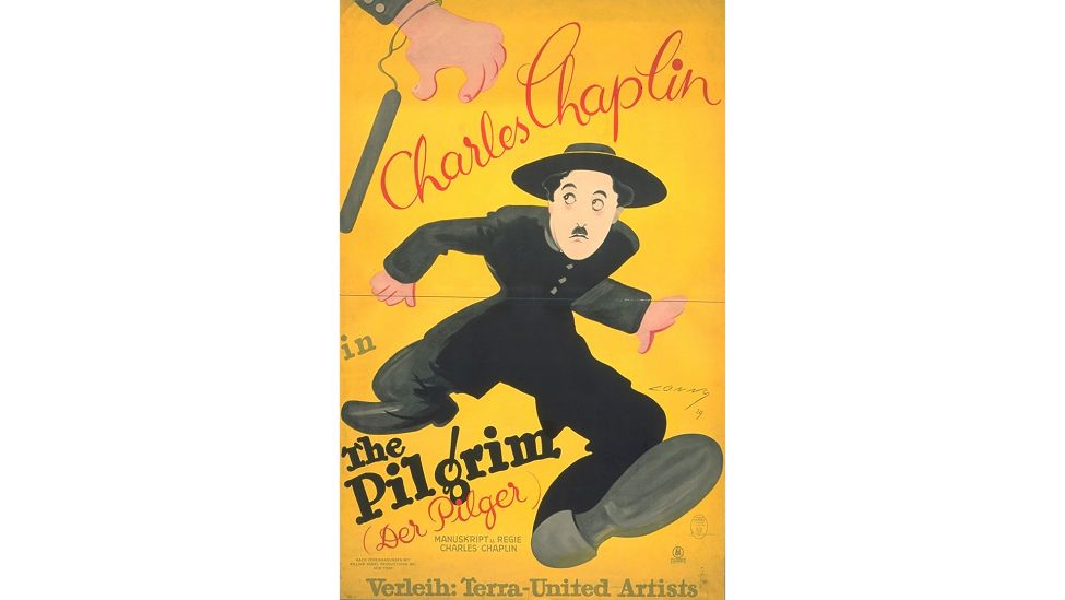 Filmplakat: Conny, Charles Chaplin in The Pilgrim, 1929. (Quelle: Staatliche Museen zu Berlin, Kunstbibliothek / Dietmar Katz)