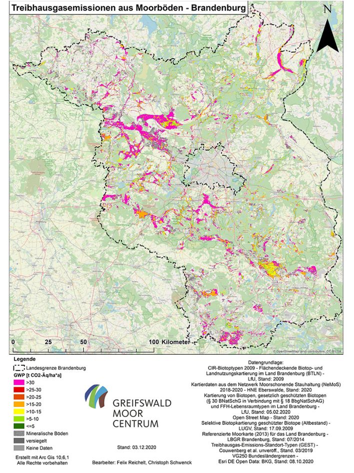 Treibhausgasemissionen aus Moorböden - Brandenburg (Quelle: Greifswald Moor Centrum)