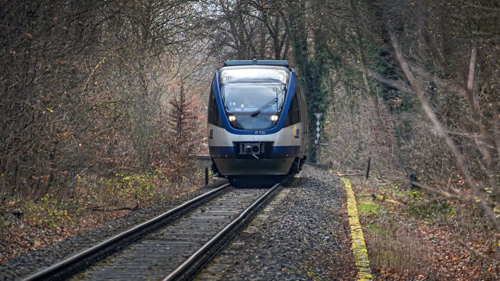 Ein Zug der Niederbarnimer Eisenbahn (NEB) fährt durch Brandenburg. (Quelle: imago-images/Jürgen Ritter)