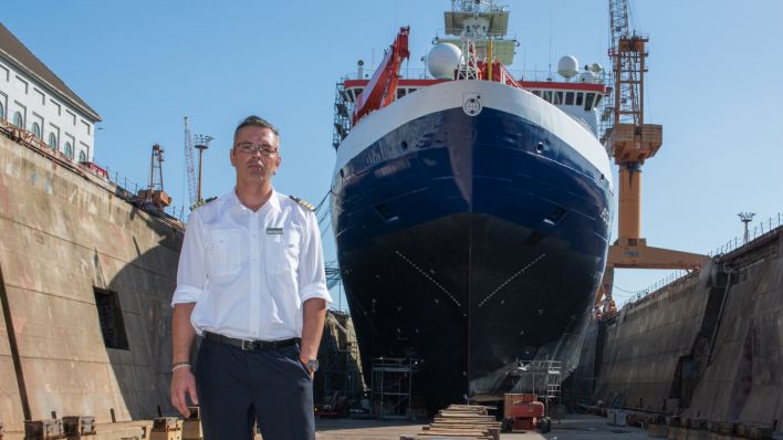 Thomas Wolf Wunderlich, Kapitän der Polarstern, am 24.07.2019 in der Lloyd Werft in Bremerhaven. (Quelle: Alfred-Wegener-Institut/Esther Horvath)