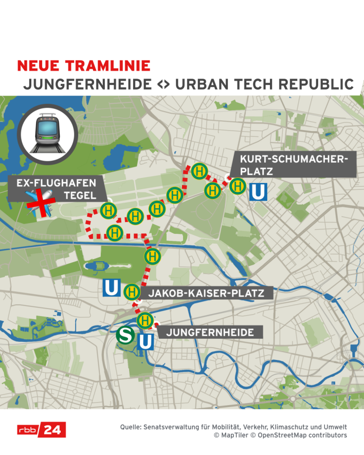 Karte Tram-Strecke Urban Tech Republic (Quelle: rbb|24)