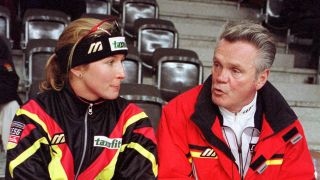 Claudia Pechstein (li.) mit ihrem damaligen Trainer Joachim Franke