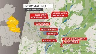 Betroffene Regionen des Stromausfalls in Brandenburg am Dienstag den 05.03.2024.(Quelle:rbb)