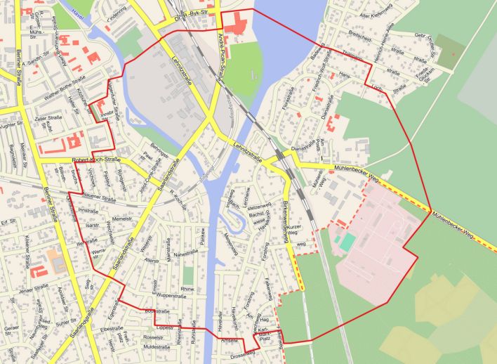 Grafik: Sperrkreis Oranienburg wegen einer Bombenentschärfung am 13.03.2024.(Quelle: Stadt Oranienburg)