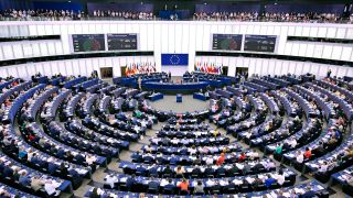 Der Plenarsaal des Europäischen Parlaments in Straßburg (Quelle: Geisler-Fotopress/Dwi Anoraganingrum)