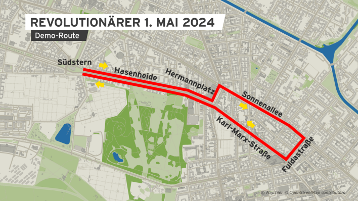 Route der "revolutionären 1.-Mai-Demo" durch Berlin für 2024 (Quelle: rbb)