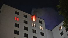 Feuer in der Wohnung im 13. Obergeschoss eines Studentenwohnheims in der Alfred-Jung-Straße in Berlin-Lichtenberg in der Nacht zum 21.05.2024.(Quelle:Morris Pudwell)
