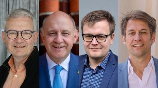 Von links nach rechts: Harald Petzold (DIE LINKE), Roger Lewandowski (CDU), Robert Pritzkow (LWN), Götz Frömming (AfD) (Quelle: Erich Guist/CDU Havelland/privat/Grenner)