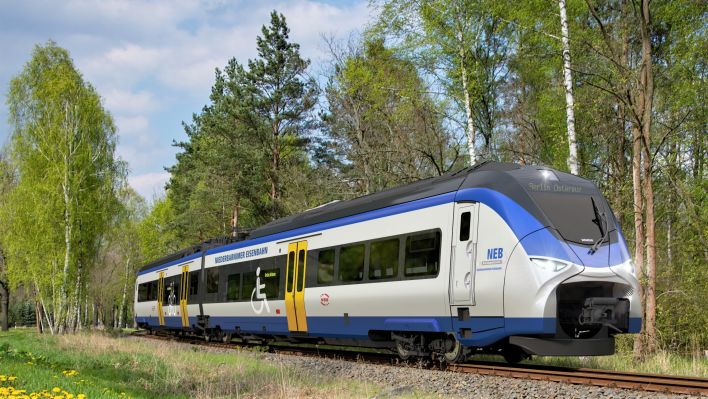 Die Niederbarnimer Eisenbahn (NEB) bestellt 31 batteriebetriebene Fahrzeuge bei Siemens Mobility. (Quelle: Fotomontage-NEB-Siemens-FNoack)