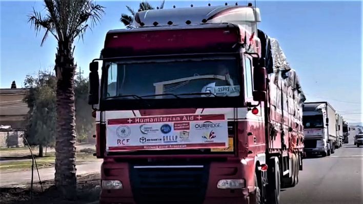 Hilfstransport mit Sachgütern für Opfer von Erdbeben in Syrien und der Türkei