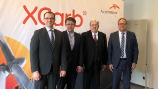 Von links nach rechts: Alexander Picco, CEO Mc Phy; Lars Röntzsch, BTU Cottbus; Jörg Steinbach, Brandenburgs Wirtschaftsminister (SPD); Reiner Blaschek, CEO Arcelor Mittal Germany