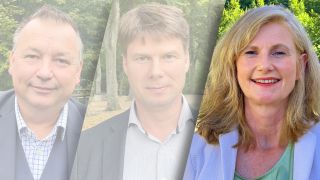 Die drei Landratskandidaten für den Landkreis Dahme-Spreewald, Susanne Rieckhof ist hervorgehoben (Foto: rbb/Friedrich)