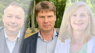 Die drei Landratskandidaten für den Landkreis Dahme-Spreewald, Steffen Kotré ist hervorgehoben (Foto: rbb/Friedrich)