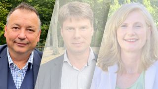 Die drei Landratskandidaten für den Landkreis Dahme-Spreewald, Sven Herzberger ist hervorgehoben (Foto: rbb/Friedrich)